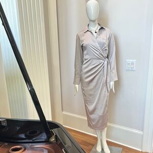 JASON WU Elegant Satin Wrap Dress in Silver / NWOT